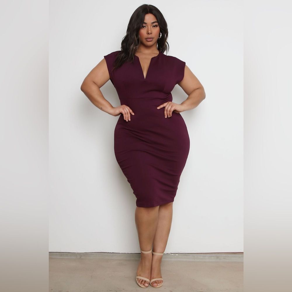 NWT CEO Moves Body Sculpting Midi Dress Eggplant Fashion Nova Sz L